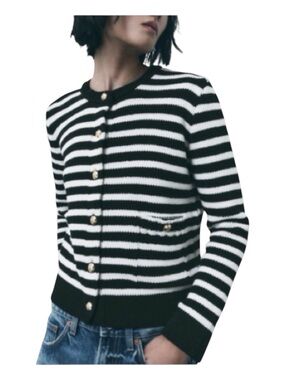ZARA Striped Knit Cardigan, Size M.